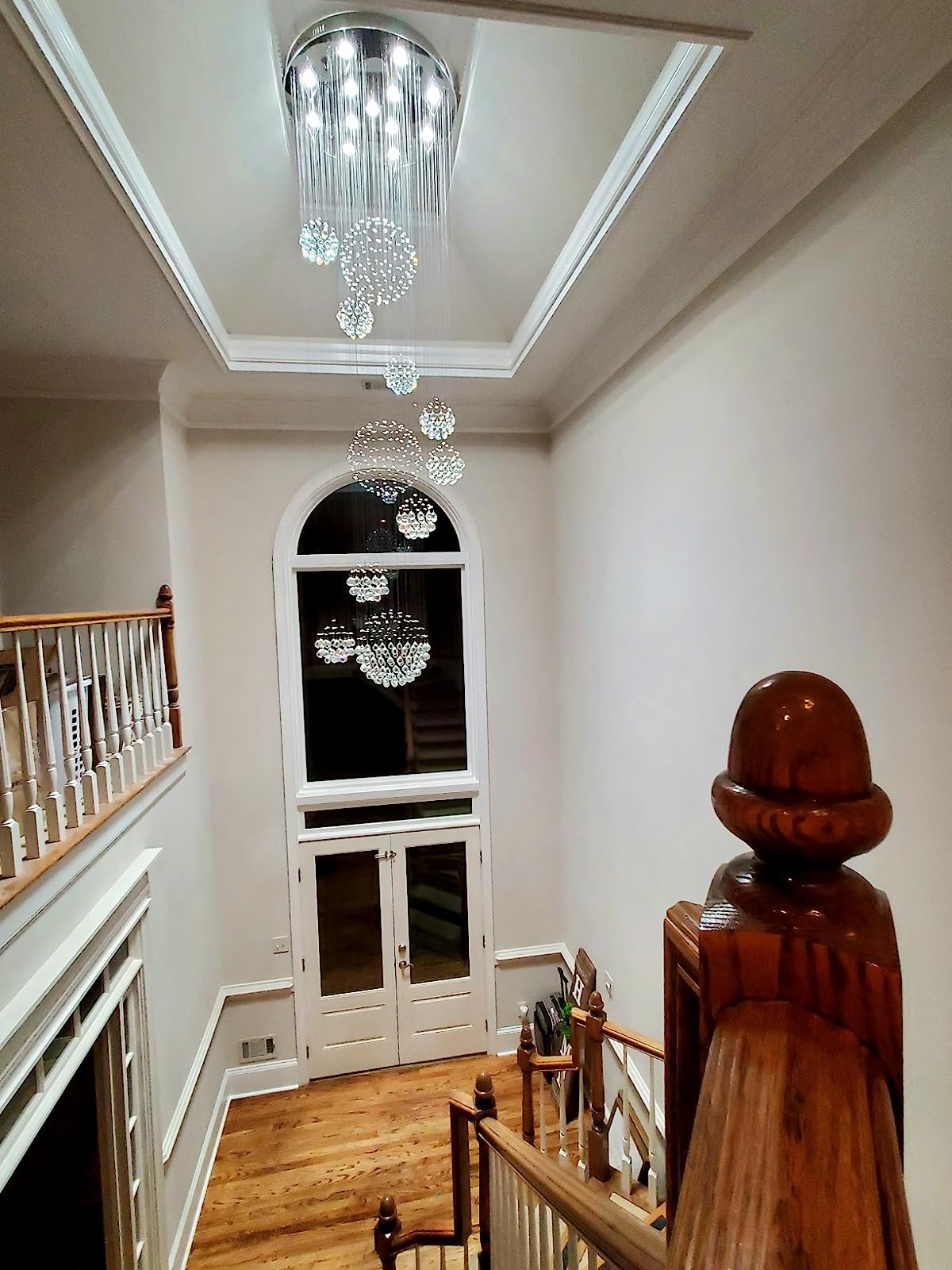Stately Duplex Crystal Chandelier Spiral Raindrop Globe Shape Ceiling Hanging Light for Entryway/Staircase-Nobipets
