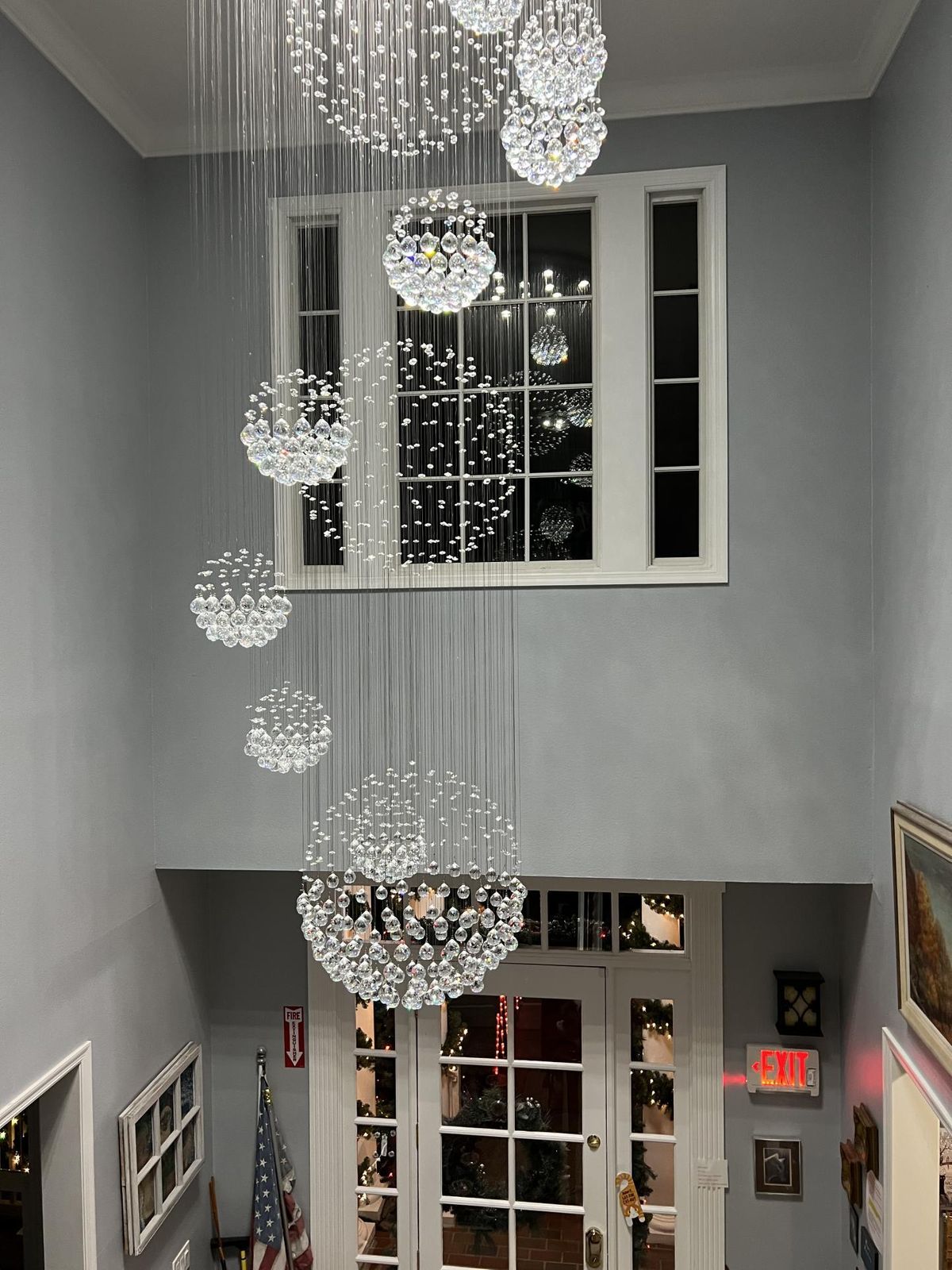 Stately Duplex Crystal Chandelier Spiral Raindrop Globe Shape Ceiling Hanging Light for Entryway/Staircase-Nobipets