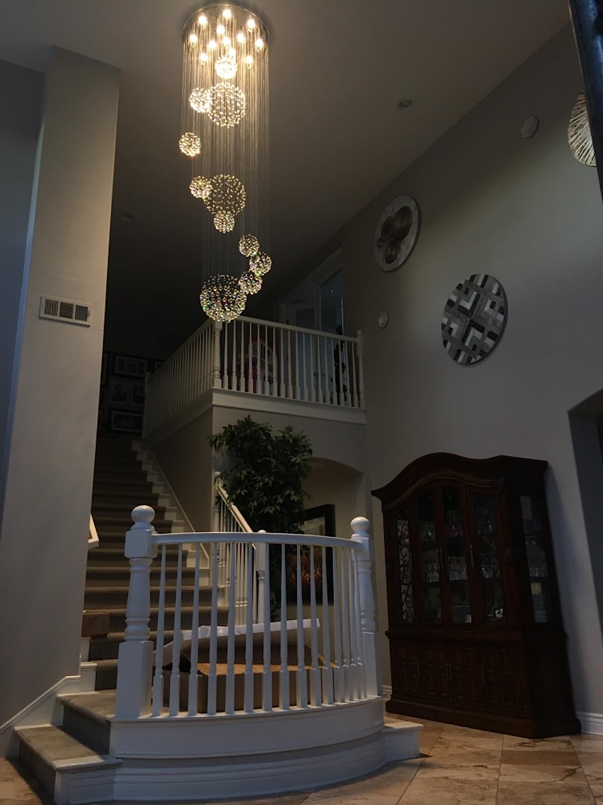 Stately Duplex Crystal Chandelier Spiral Raindrop Globe Shape Ceiling Hanging Light for Entryway/Staircase-Nobipets
