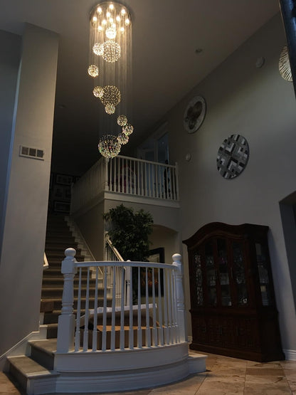 Stately Duplex Crystal Chandelier Spiral Raindrop Globe Shape Ceiling Hanging Light for Entryway/Staircase-Nobipets