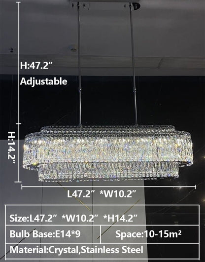 Stunning Modern Rectangle Ceiling Light Crystal Chandelier For Dining Table/Coffee Table/Living Room/Bedroom-Nobipets