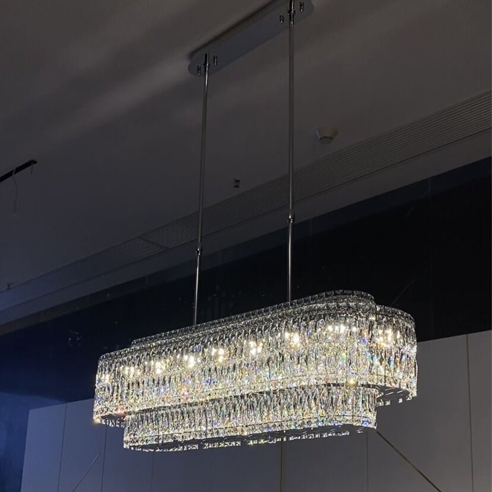 Stunning Modern Rectangle Ceiling Light Crystal Chandelier For Dining Table/Coffee Table/Living Room/Bedroom-Nobipets
