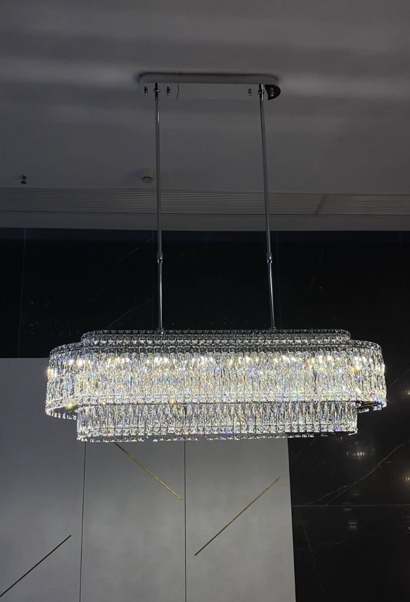 Stunning Modern Rectangle Ceiling Light Crystal Chandelier For Dining Table/Coffee Table/Living Room/Bedroom-Nobipets