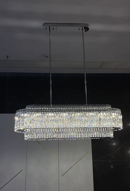 Stunning Modern Rectangle Ceiling Light Crystal Chandelier For Dining Table/Coffee Table/Living Room/Bedroom-Nobipets