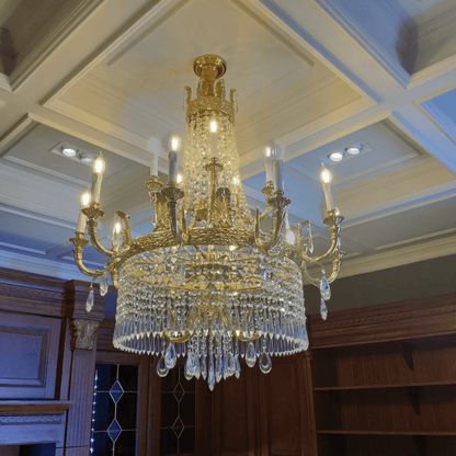 Stunning Oversized Luxury Golden Metal Candle Crystal Tassel Chandelier For High-ceiling Staircase/Entryway/Living/Meeting Room-Nobipets