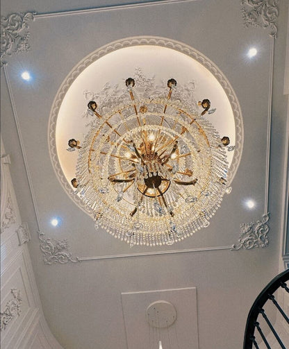 Stunning Oversized Luxury Golden Metal Candle Crystal Tassel Chandelier For High-ceiling Staircase/Entryway/Living/Meeting Room-Nobipets