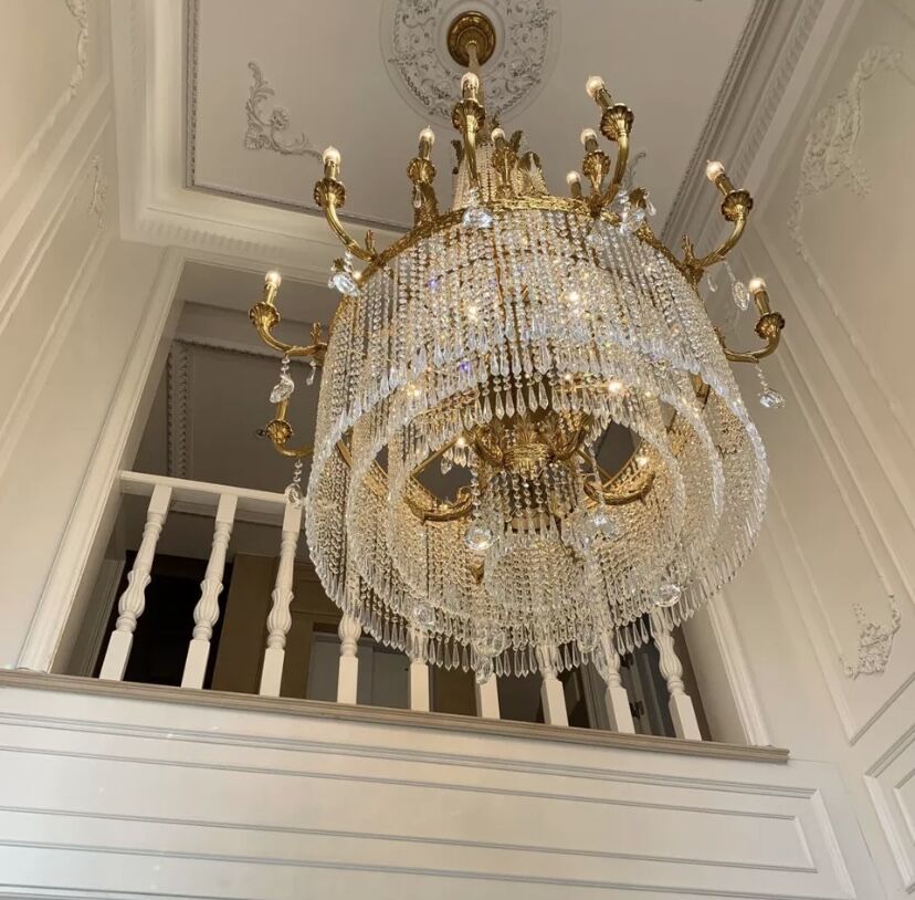 Stunning Oversized Luxury Golden Metal Candle Crystal Tassel Chandelier For High-ceiling Staircase/Entryway/Living/Meeting Room-Nobipets