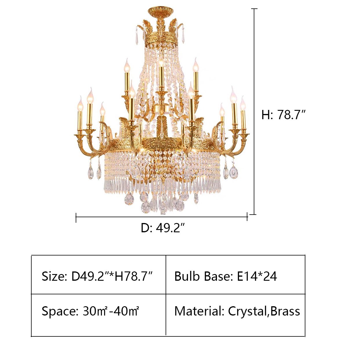 Stunning Oversized Luxury Golden Metal Candle Crystal Tassel Chandelier For High-ceiling Staircase/Entryway/Living/Meeting Room-Nobipets