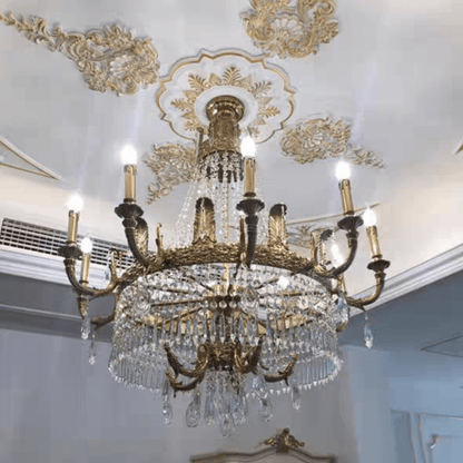 Stunning Oversized Luxury Golden Metal Candle Crystal Tassel Chandelier For High-ceiling Staircase/Entryway/Living/Meeting Room-Nobipets