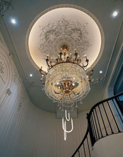 Stunning Oversized Luxury Golden Metal Candle Crystal Tassel Chandelier For High-ceiling Staircase/Entryway/Living/Meeting Room-Nobipets