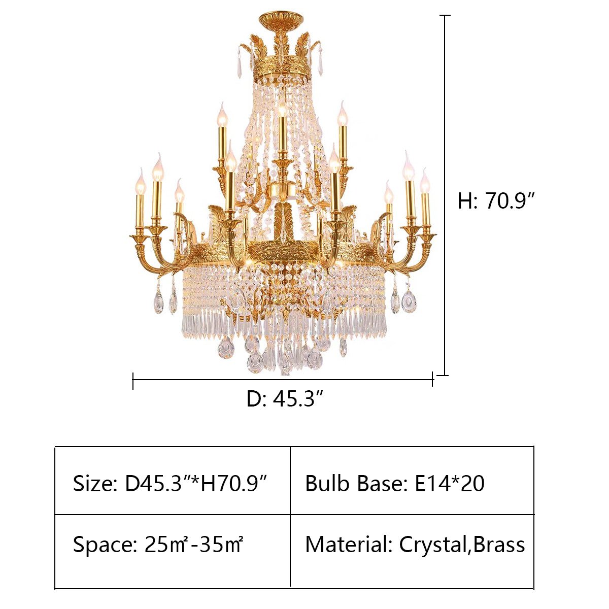 Stunning Oversized Luxury Golden Metal Candle Crystal Tassel Chandelier For High-ceiling Staircase/Entryway/Living/Meeting Room-Nobipets