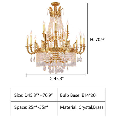Stunning Oversized Luxury Golden Metal Candle Crystal Tassel Chandelier For High-ceiling Staircase/Entryway/Living/Meeting Room-Nobipets