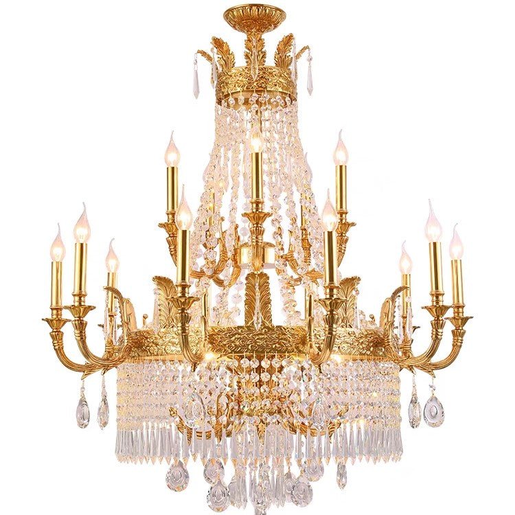 Stunning Oversized Luxury Golden Metal Candle Crystal Tassel Chandelier For High-ceiling Staircase/Entryway/Living/Meeting Room-Nobipets