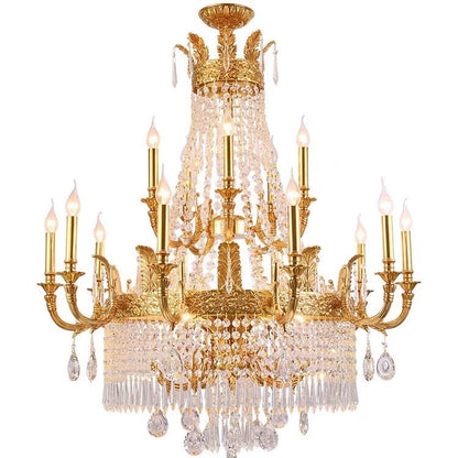 Stunning Oversized Luxury Golden Metal Candle Crystal Tassel Chandelier For High-ceiling Staircase/Entryway/Living/Meeting Room-Nobipets