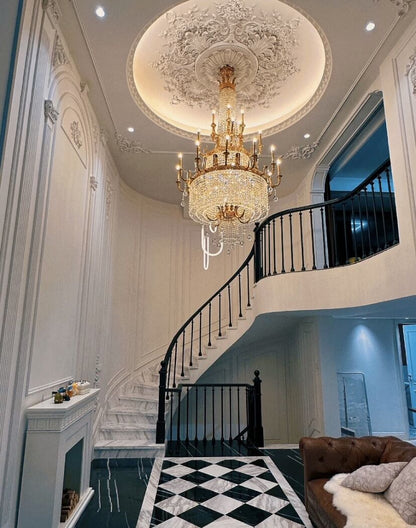 Stunning Oversized Luxury Golden Metal Candle Crystal Tassel Chandelier For High-ceiling Staircase/Entryway/Living/Meeting Room-Nobipets