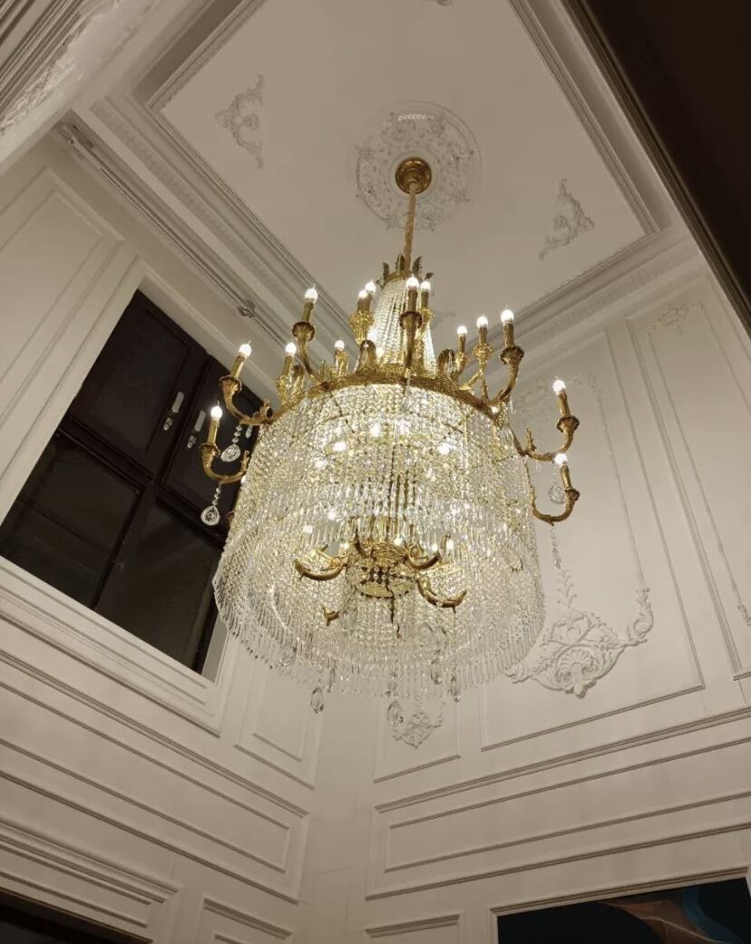 Stunning Oversized Luxury Golden Metal Candle Crystal Tassel Chandelier For High-ceiling Staircase/Entryway/Living/Meeting Room-Nobipets