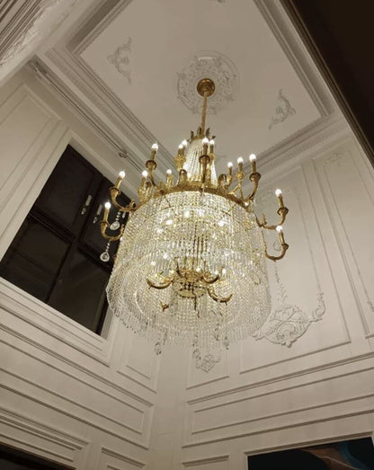 Stunning Oversized Luxury Golden Metal Candle Crystal Tassel Chandelier For High-ceiling Staircase/Entryway/Living/Meeting Room-Nobipets