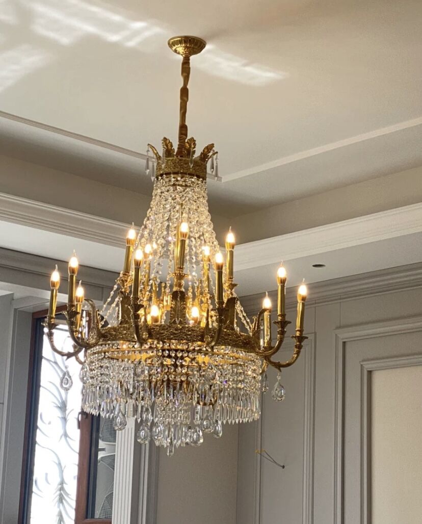 Stunning Oversized Luxury Golden Metal Candle Crystal Tassel Chandelier For High-ceiling Staircase/Entryway/Living/Meeting Room-Nobipets