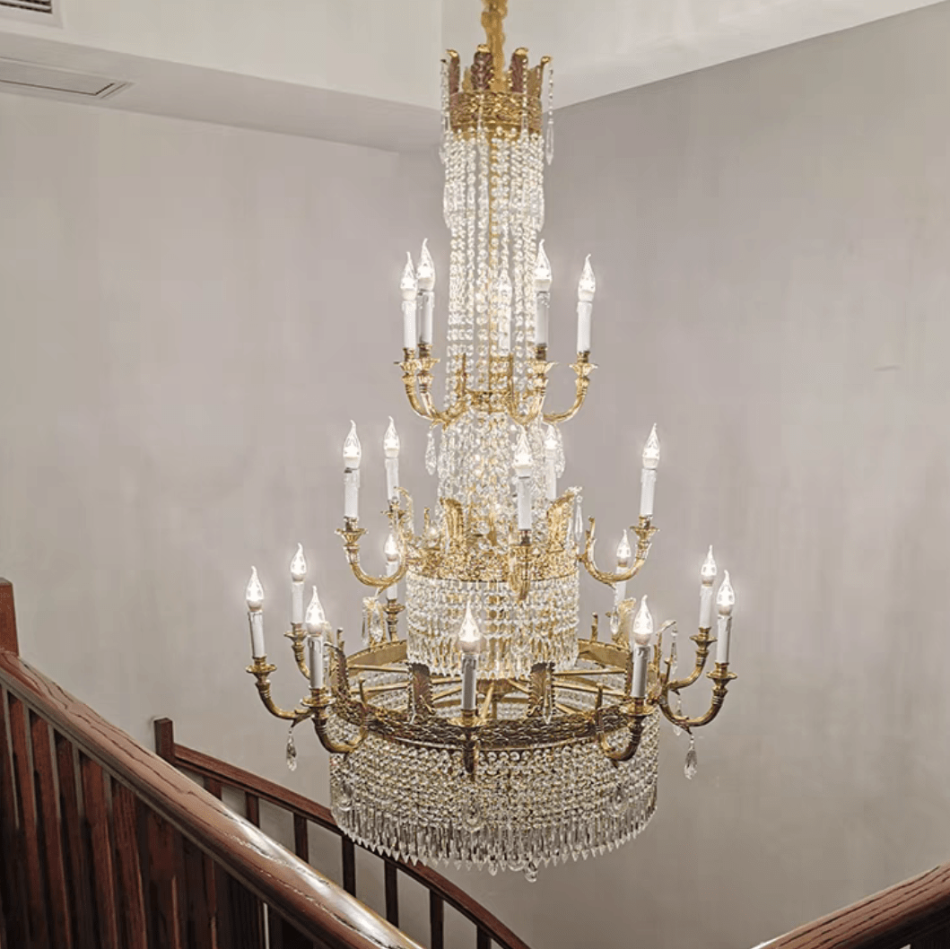 Stunning Oversized Luxury Golden Metal Candle Crystal Tassel Chandelier For High-ceiling Staircase/Entryway/Living/Meeting Room-Nobipets