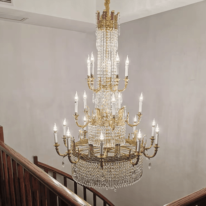 Stunning Oversized Luxury Golden Metal Candle Crystal Tassel Chandelier For High-ceiling Staircase/Entryway/Living/Meeting Room-Nobipets