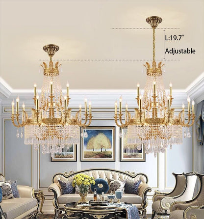Stunning Oversized Luxury Golden Metal Candle Crystal Tassel Chandelier For High-ceiling Staircase/Entryway/Living/Meeting Room-Nobipets
