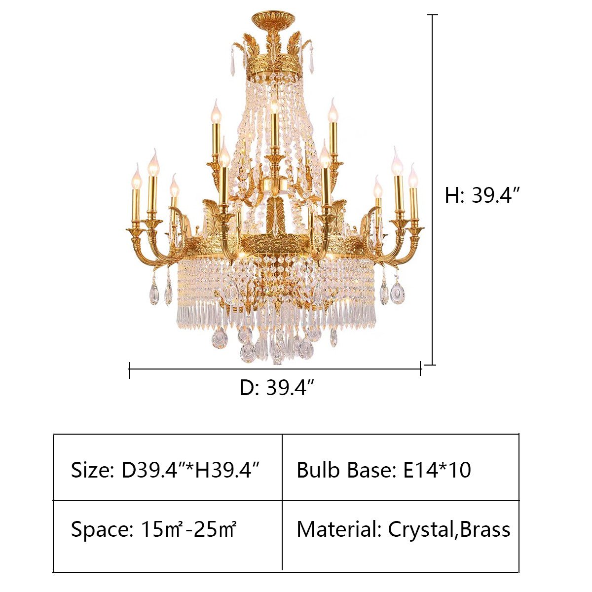 Stunning Oversized Luxury Golden Metal Candle Crystal Tassel Chandelier For High-ceiling Staircase/Entryway/Living/Meeting Room-Nobipets