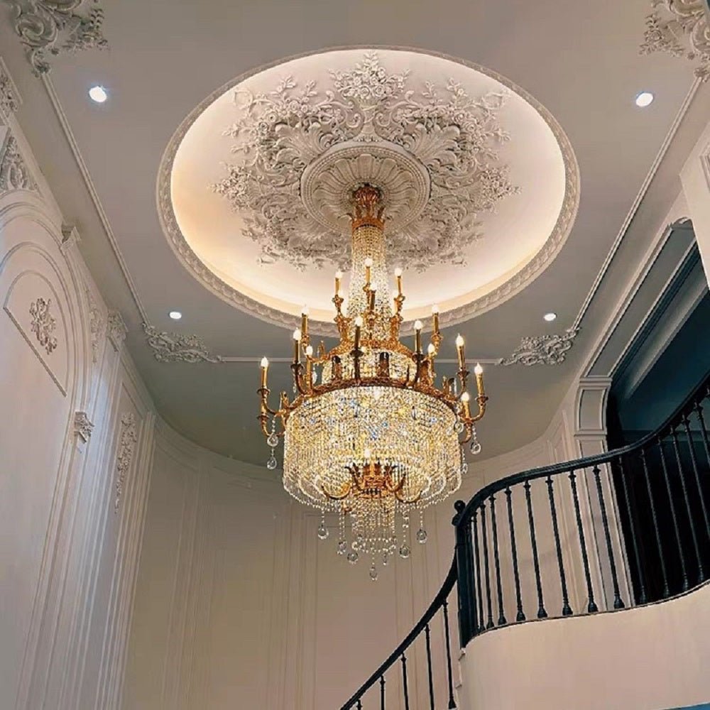 Stunning Oversized Luxury Golden Metal Candle Crystal Tassel Chandelier For High-ceiling Staircase/Entryway/Living/Meeting Room-Nobipets