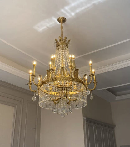 Stunning Oversized Luxury Golden Metal Candle Crystal Tassel Chandelier For High-ceiling Staircase/Entryway/Living/Meeting Room-Nobipets
