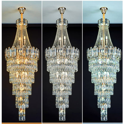 Stylish Foyer Long Staircase Chandelier Large Crystal Ceiling Lighting Fixture For Living Room Decoration-Nobipets