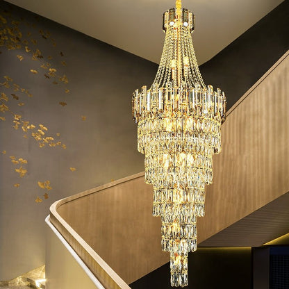 Stylish Foyer Long Staircase Chandelier Large Crystal Ceiling Lighting Fixture For Living Room Decoration-Nobipets