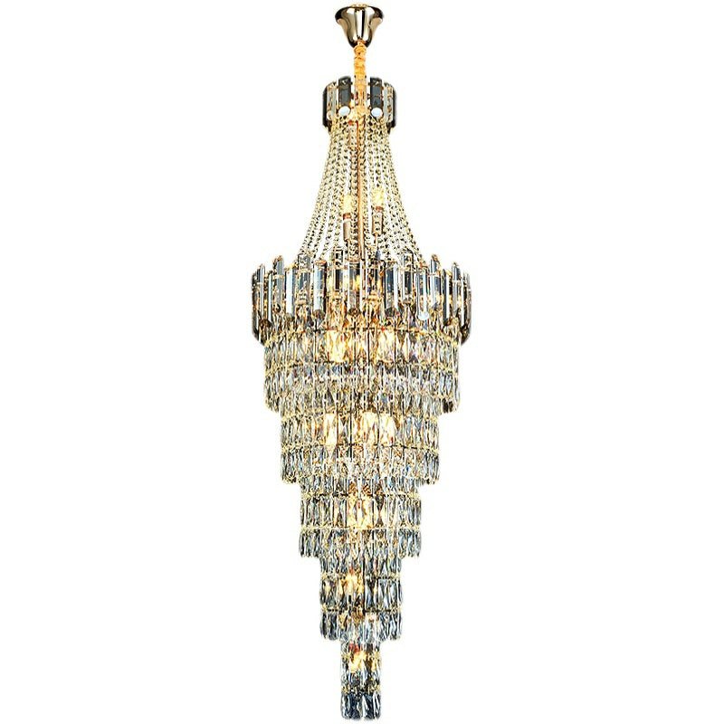 Stylish Foyer Long Staircase Chandelier Large Crystal Ceiling Lighting Fixture For Living Room Decoration-Nobipets