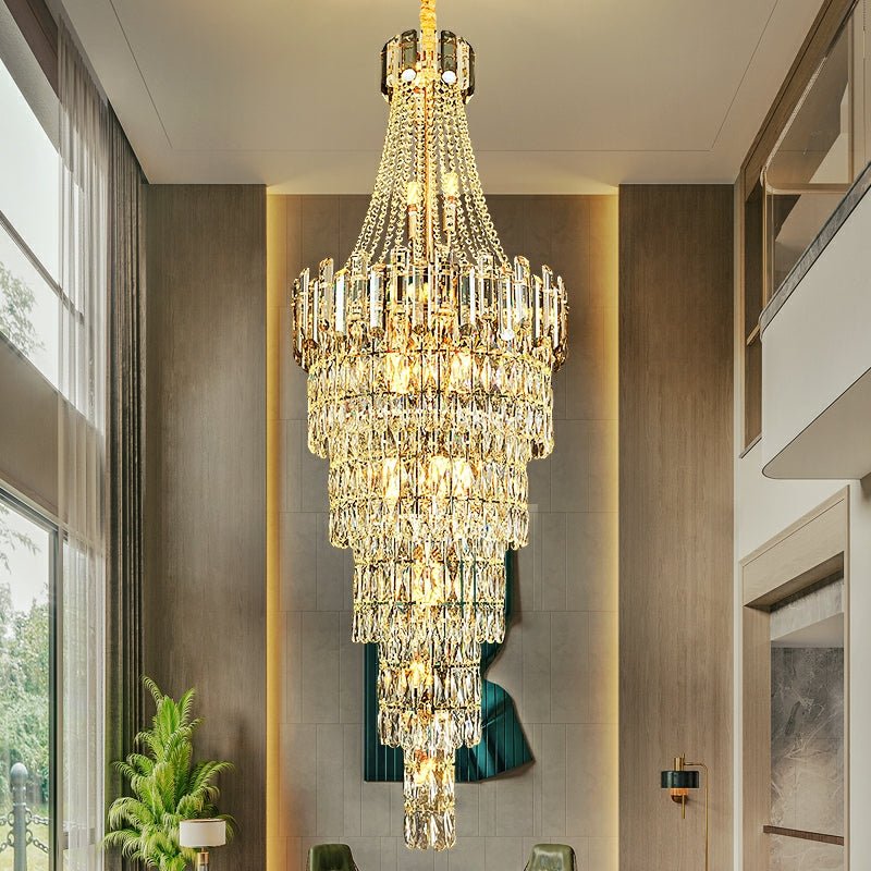 Stylish Foyer Long Staircase Chandelier Large Crystal Ceiling Lighting Fixture For Living Room Decoration-Nobipets