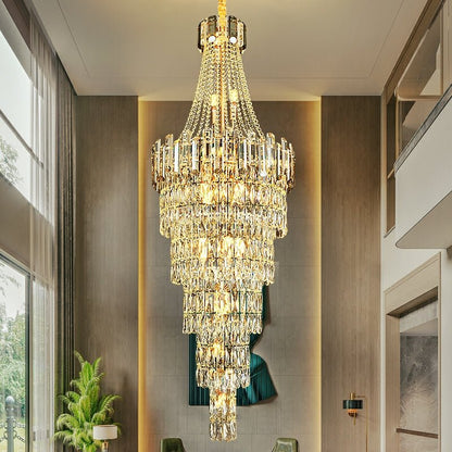 Stylish Foyer Long Staircase Chandelier Large Crystal Ceiling Lighting Fixture For Living Room Decoration-Nobipets