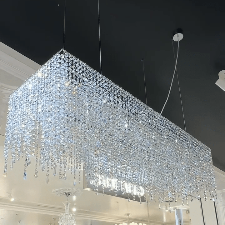 Tassel Rectangle Crystal Chandelier For Dining Room Island Kitchen-Nobipets