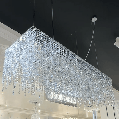 Tassel Rectangle Crystal Chandelier For Dining Room Island Kitchen-Nobipets