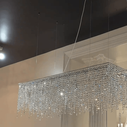 Tassel Rectangle Crystal Chandelier For Dining Room Island Kitchen-Nobipets