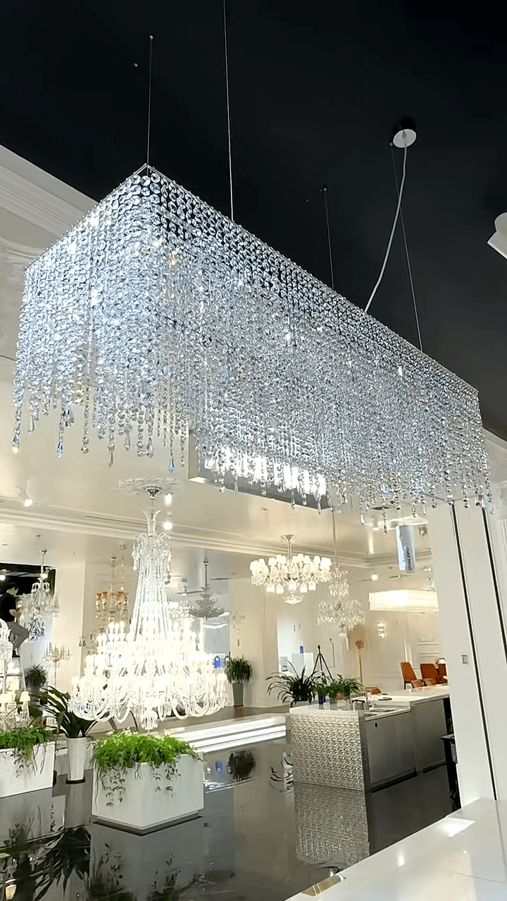 Tassel Rectangle Crystal Chandelier For Dining Room Island Kitchen-Nobipets