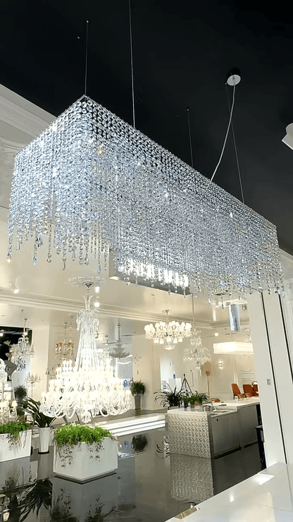 Tassel Rectangle Crystal Chandelier For Dining Room Island Kitchen-Nobipets