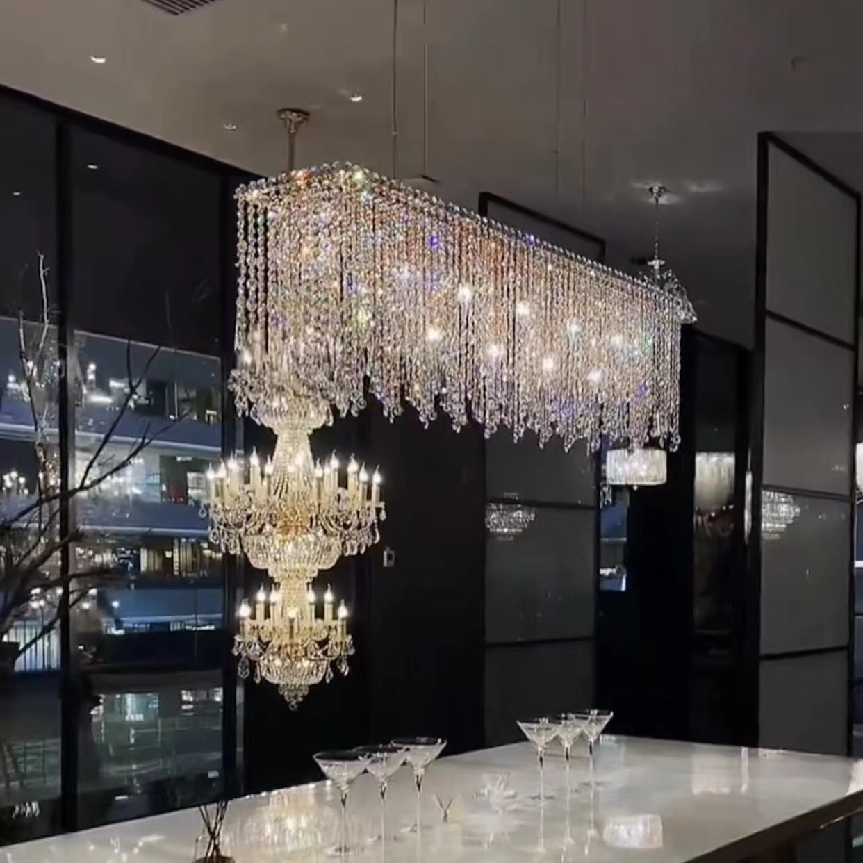 Tassel Rectangle Crystal Chandelier For Dining Room Island Kitchen-Nobipets
