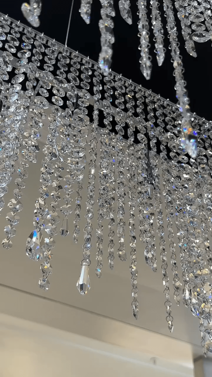 Tassel Rectangle Crystal Chandelier For Dining Room Island Kitchen-Nobipets