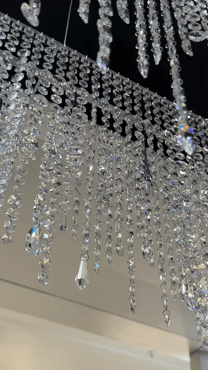 Tassel Rectangle Crystal Chandelier For Dining Room Island Kitchen-Nobipets