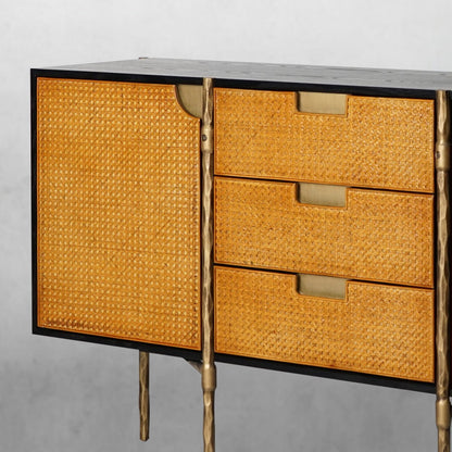 Thaddeus Metal Frame Rattan Side Cabinet
