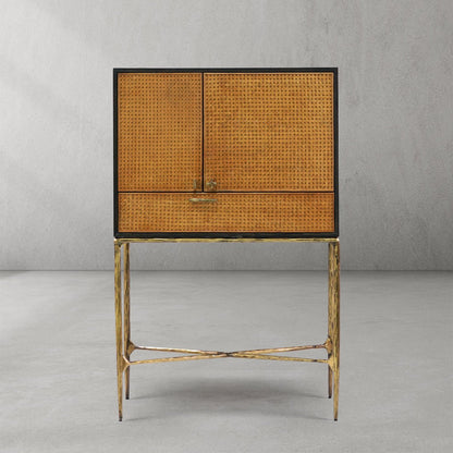 Thaddeus Metal Frame Rattan Side Cabinet