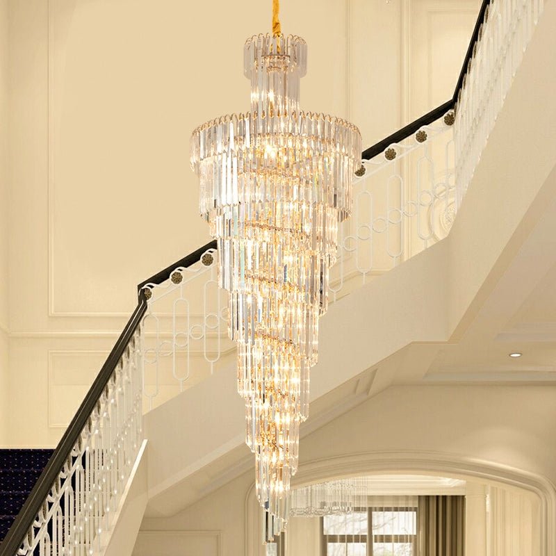 Tiered Foyer Staircase Spiral Crystal Chandelier Hotel Hall/ Entrance High Ceiling Pendant Lighting Fixture-Nobipets