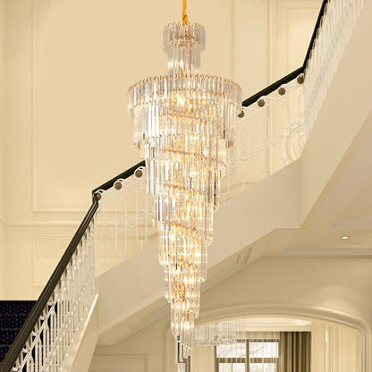 Tiered Foyer Staircase Spiral Crystal Chandelier Hotel Hall/ Entrance High Ceiling Pendant Lighting Fixture-Nobipets