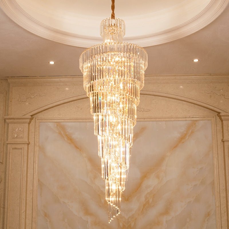 Tiered Foyer Staircase Spiral Crystal Chandelier Hotel Hall/ Entrance High Ceiling Pendant Lighting Fixture-Nobipets