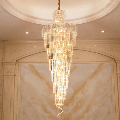 Tiered Foyer Staircase Spiral Crystal Chandelier Hotel Hall/ Entrance High Ceiling Pendant Lighting Fixture-Nobipets