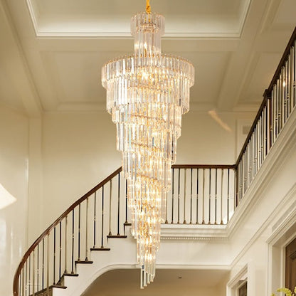 Tiered Foyer Staircase Spiral Crystal Chandelier Hotel Hall/ Entrance High Ceiling Pendant Lighting Fixture-Nobipets