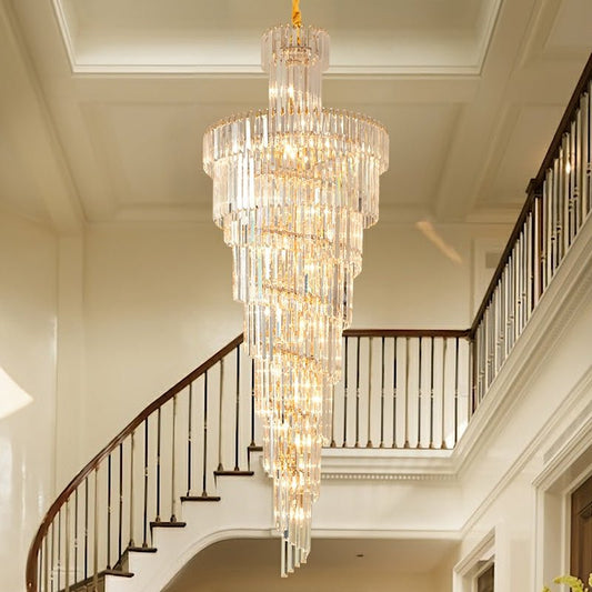 Tiered Foyer Staircase Spiral Crystal Chandelier Hotel Hall/ Entrance High Ceiling Pendant Lighting Fixture-Nobipets