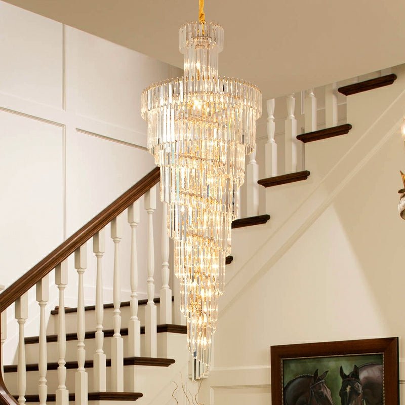 Tiered Foyer Staircase Spiral Crystal Chandelier Hotel Hall/ Entrance High Ceiling Pendant Lighting Fixture-Nobipets